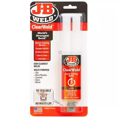 JB ClearWeld 2 Part Cold Weld Clear Epoxy Adhesive Syringe 25ml J-B 50112 Glass • $23.99