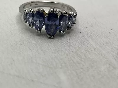 Vintage Tanzanite 7 Marquise Stone Ring 925 Sterling Silver Size 8 • £48.65