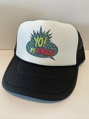 Vintage Yo MTV Raps Hat MTV Trucker Hat Black Unworn SnapBack Adjustable Cap • $16.11