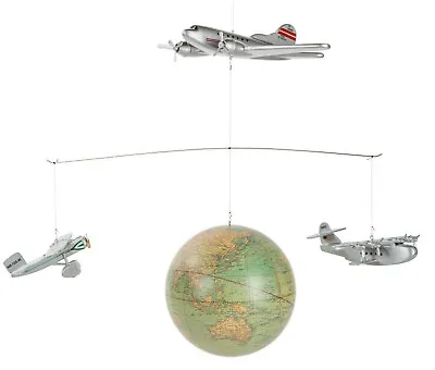 Airplane & Seaplane Globe Mobile Nursery Around The World Hanging Aviation Decor • $128