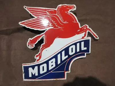 Porcelain  Mobil Oil Enamel Metal Sign Plate Size 22.5 X 20.5  Inches • $109.99