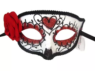 Day Of The Dead Masquerade Ball Skull Eye Mask Red Corsage Black Glitter • £5.68