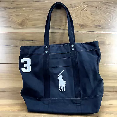 Polo Ralph Lauren Black Canvas Big Pony Tote Large No 3 • $49.88