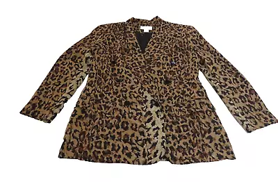 Bloomingdales Leopard Cheetah Silk Jacket Blazer Coat Women Size 10 NWOT Vintage • $42.99