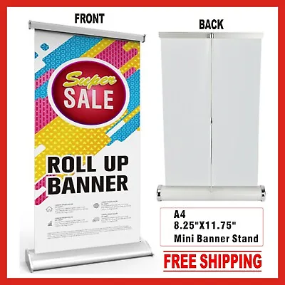 CUSTOM Mini Table Top Retractable Banner Stand 8.25  X 11.75  With Printed • $28.99