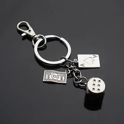 Ace Of Spades Dice $100 Dollar Bill Key Chain Charms Poker Holdem Keychain Clip • $6.99