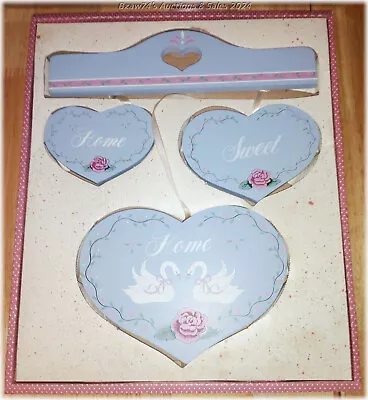Vintage Wooden French Country Farmhouse 4-PC Wall Decor Home Sweet Home Blue • $29.95