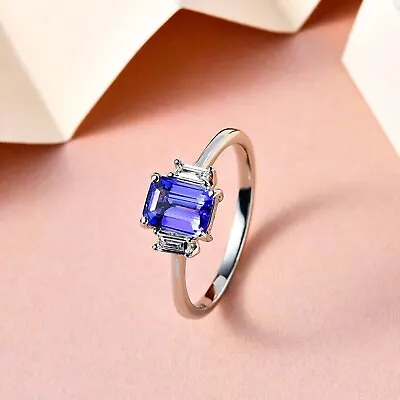 2Ct Emerald Lab-Created Tanzanite Diamond Engagement Ring 14K White Gold Plated • $87.99