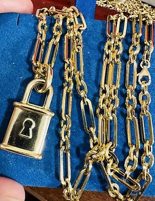 18K 750 Real Geniune Gold Padlock Necklace 23” Long 4.5mm 12g Unisex • $1409