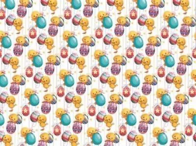 2 Sheets Quality Easter Gift Wrapping Paper - Cute Chicks With Decorated Eggs • £3.49