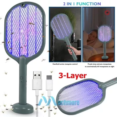 Rechargeable Electric Mosquito Fly Swatter 3 Layer Purple Light Attractant 3000V • $21.63