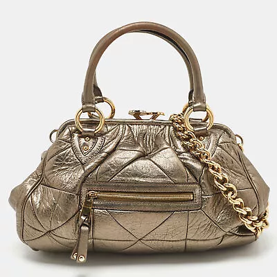 Marc Jacobs Gold Crinkled Leather Stam Satchel • $156.45