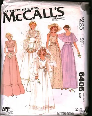 6405 Vintage McCalls SEWING Pattern Misses 1970s Bridal Gown Wedding Dress OOP • $9.99