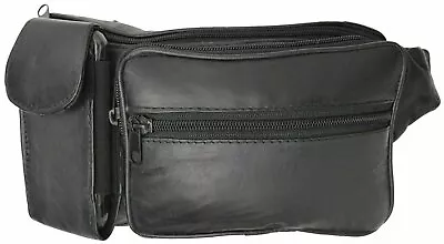 New Black Pure Leather Fanny Pack Waist Bag Adjustable Travel Pouch Cell Phone • $13.99