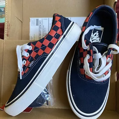 Vans Era Pro Checkerboard Orange And Navy Womans Sz 6.5 Big Kids Sz 5 • £62.67