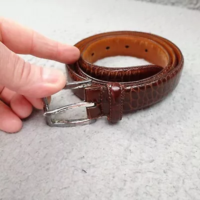 Polo Ralph Lauren Brown Croc Embossed Leather Belt Silver Buckle MensSize 34 • $29.89