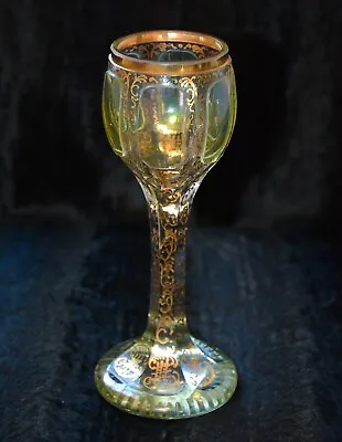 19th Century Moser Bohemian Crystal Cut Chalice/Goblet 24K Rose-Gold Accents • $245