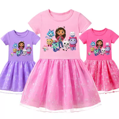 GABBY'S DOLLHOUSE Kids Girls Princess Dress Party Birthday Rainbow Fancy Dress • $20.99