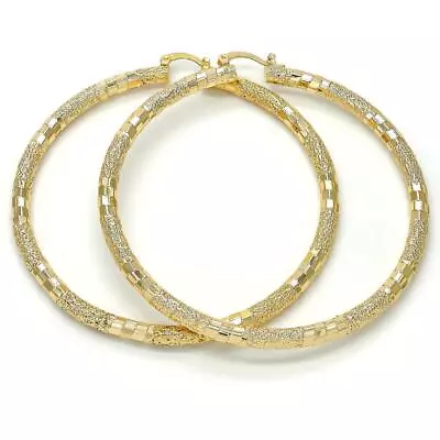 Women's 4mm Glitter Diamond Cut 14k Gold Filled Medium Large Round Hoop Earrings • $15.95