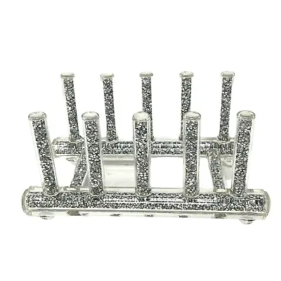 Crystal Glass Silver Crushed Diamond Sparkle 4 Dish/Plate Tray Holder Ornament • £19.83