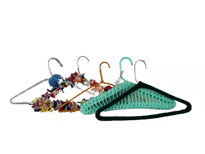 Lot Of 5 Vintage Hand Crochet Wire Hangers Colorful Yarn Covered Knit • $11