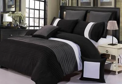 $57.50 • Buy Aleah Black Grey White Quilt Cover Set QUEEN / SUPER KING Size Doona Cover Set
