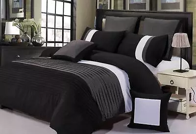 Pintucking Black Grey Striped Quilt Cover Set QUEEN KING SUPER KING /Accessory • $65