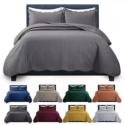 3 Piece Quilted Bedspread Queen King Size Ultra Soft Coverlet Embossed Bed Throw • $28.99