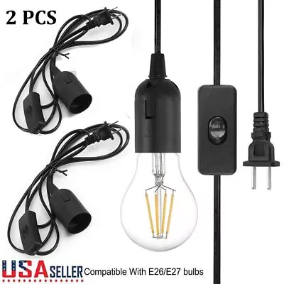 2 Light Lamp Cord Cable Switch E26/E27 Bulb Socket ExtensionHanging Pendant 1.8M • $10.69