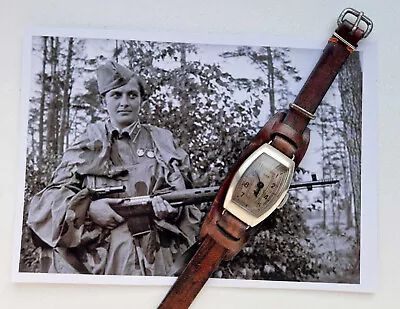 RARE WWII Vintage Soviet LADIES MECHANICAL Watch ZIF. Military WW2 Silver Case • $445