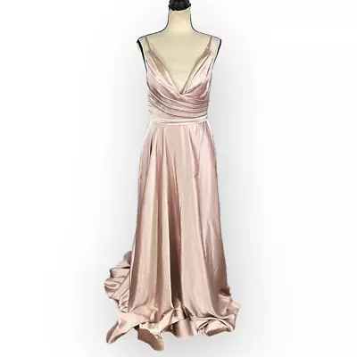 La Femme 31505 Satin A-Line Maxi Ball Gown Dress Women's 8 Light Pink  • £159.59