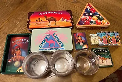 Vintage Camel Cigarettes Match Book Box 4 Tin Lot Lighters Ashtray Cards Cups • $34.99