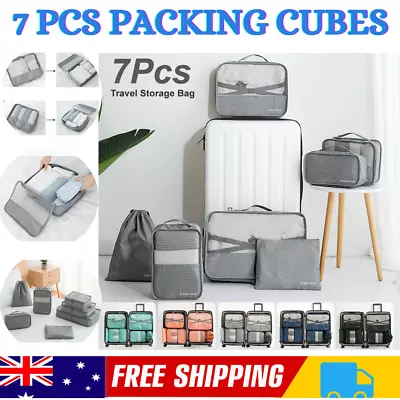 $19.95 • Buy 7Pcs Packing Cubes Travel Pouches Luggage Organiser Clothes Suitcase Storage Bag