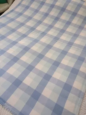 Vintage Retro Blue White Check Gingham Cotton Rectangular Tablecloth 80s 90s • £10