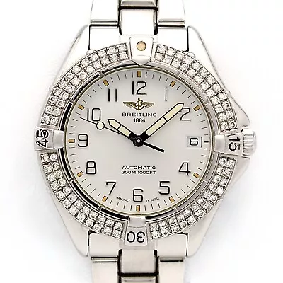 Breitling Colt Automatic A17035 38mm Custom VSG Diamond Bezel White Dial S/S B&P • $3250