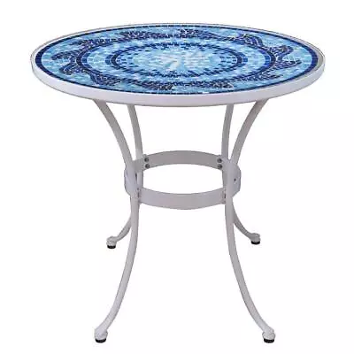 StyleWell Patio Bistro Table 28 In. Round Coastal Glass Mosaic Top Steel Frame • $150