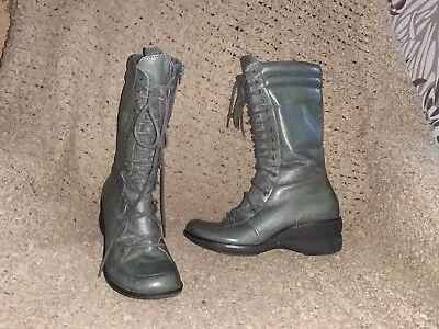 MIZ MOOZ-Ophelia-Greenish Gray Leather-Combat/Moto/Worker-Boots-Sz 7.5-Excellent • $49.99