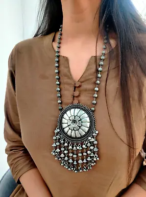 Afghani Bollywood Style Indian Designer Silver Oxidized Boho Jewelry Necklace • $18.99
