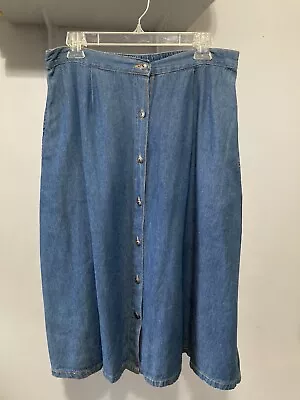 Lord Isaacs Women’s Midi Jean Skirt Denim A-Line Button Up Elastic Back Size 16P • $19