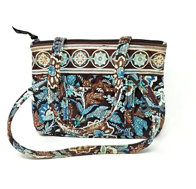Vera Bradley Tote Purse Java Brown And Teal Small Floral Print • $21.99