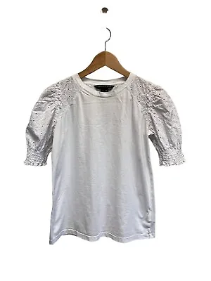 Veronica Beard $238 Marcia Eyelet-Embroidered Puff-Sleeve T-Shirt Top XS • $28.95