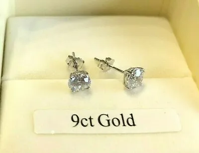 9ct WHITE GOLD 5mm ROUND 0.46ct DIAMOND-UNIQUE STUD EARRINGS MEN'S WOMEN'S BOXED • £59.99