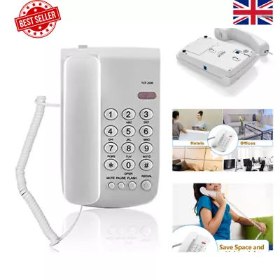 Fixed Landline Telephone Desktop Home White Wall Phone With Mute And Redial • £11.19