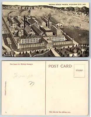 Michigan City Indiana INDIANA STATE PRISON BIRD'S EYE VIEW Postcard L85 • $12.99