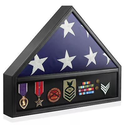 Military Burial Flag And Medal Shadow Box Display Case Black • $85.99