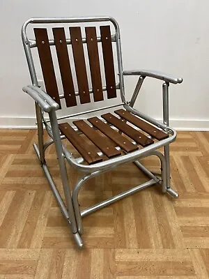 Vintage Aluminum Folding REDWOOD ROCKING CHAIR Rocker Pool Patio Mid Century 50s • $59.99