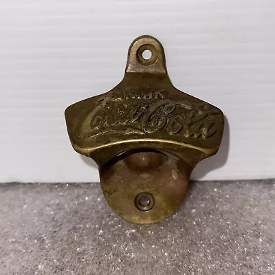 VINTAGE  DRINK COCA-COLA  SOLID BRASS WALL MOUNT BOTTLE OPENER ORIG 70's • $20.99