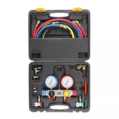 $53.98 • Buy 4 Way Diagnostic AC Manifold Gauge Set Professional AC/HVAC Tool Kit W 4 Hoses