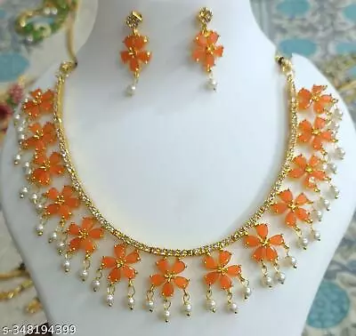 Bollywood Indian Gold Plated CZ Choker Floral Necklace Wedding Party Jewelry Set • $18.36