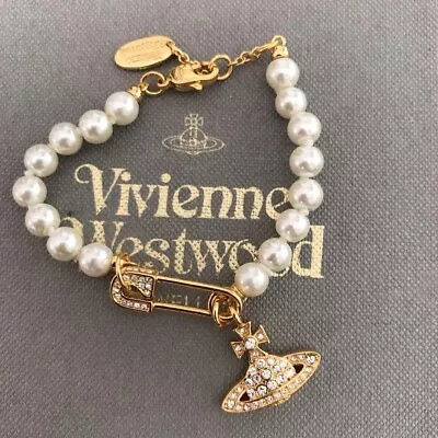 Vivienne Westwood Orb Bracelet White 1 Row Pearl Gold Clip Outlet Authentic • $84.98